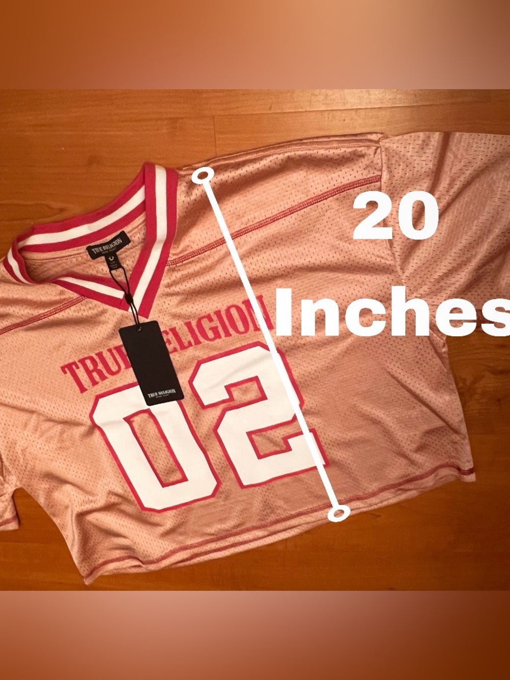 True Religion Girls' Pink Mesh '02' Cropped Jersey Top - Picture 11 of 11